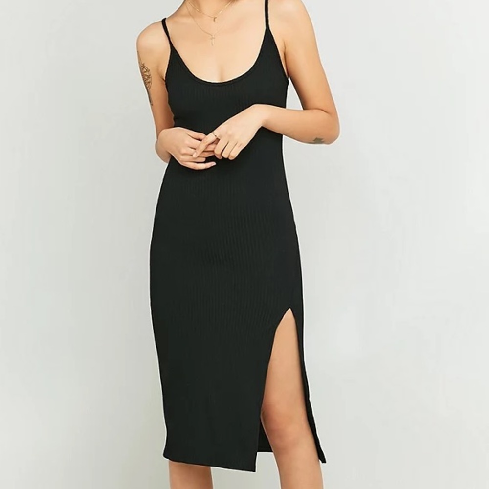 Silence + Noise Ribbed Black Slip Dress